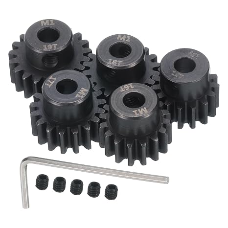 sourcing map 5Pcs RC M1 Motor Pinion Gear 5mm Shaft 15T/16T/17T/18T/19T Hardened Pinion Gears Carbon Steel for 1/8 RC Model Car Boat Drone