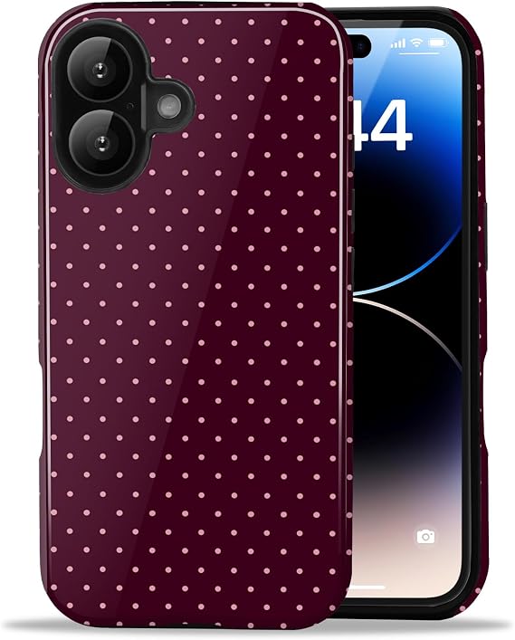 Case for iPhone 16, Small Polka Dot Dual Layer Retro, Burgundy