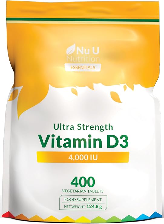 Vitamin D3 4000 IU - 400 Vegetarian Tablets - 13 Month Supply - High Strength 100 mcg Vitamin D - Immune System, Bone and Muscle Function Support* - Made in the UK - Nu U Nutrition