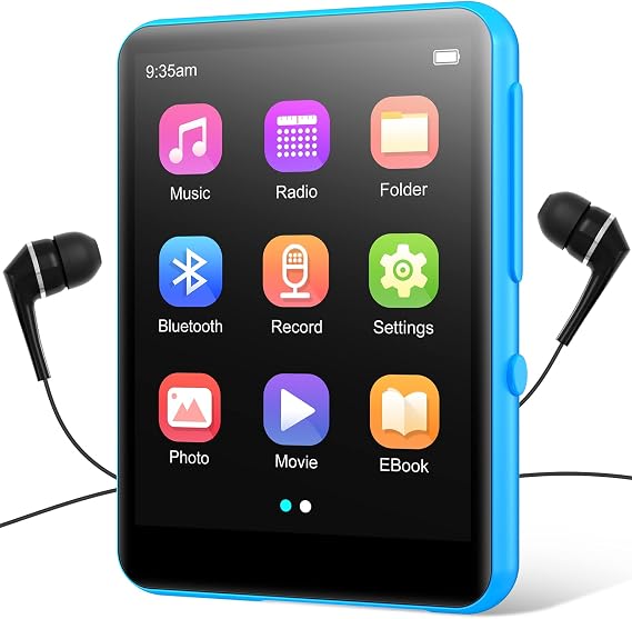 64GB MP3 Player with Bluetooth 5.3, joliker Portable HiFi Sound Music Player, 2.4IN Full Touchscreen, Built-in HD Speaker, FM Radio, Voice Recorder, E-Book, Earphones Included, Max up to 128GB TF Card