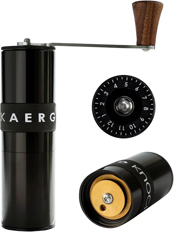 Aergrind Hand Ground Coffee Grinder | Stepless Adjustable Top Dial 38mm Professional Blade | Folding Handle, Ultra Lightweight Portable Design | Works with Espresso, Pressure Brewers, Hand Drip, Travel, Office Black