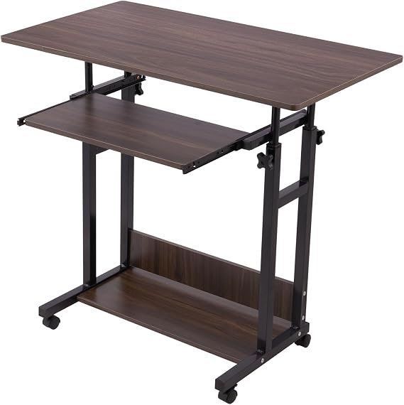 BTGGG 80x45cm Mobile Computer Desk, Laptop Table with Wheels for Sofa/Workstation with Sliding Keyboard Shelf, 69-89cm Height Adjustable Desk, Work Desk Overbed Table for Home Office, Brown
