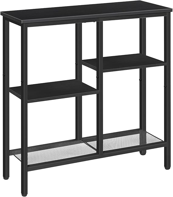 HOOBRO Console Table, Narrow Console Table, Slim Sofa Table with 4-Tier Storage Shelves, Industrial Hallway Table with Metal Mesh Shelf, for Hallway, Entryway, Living Room, Black EBB79XG01
