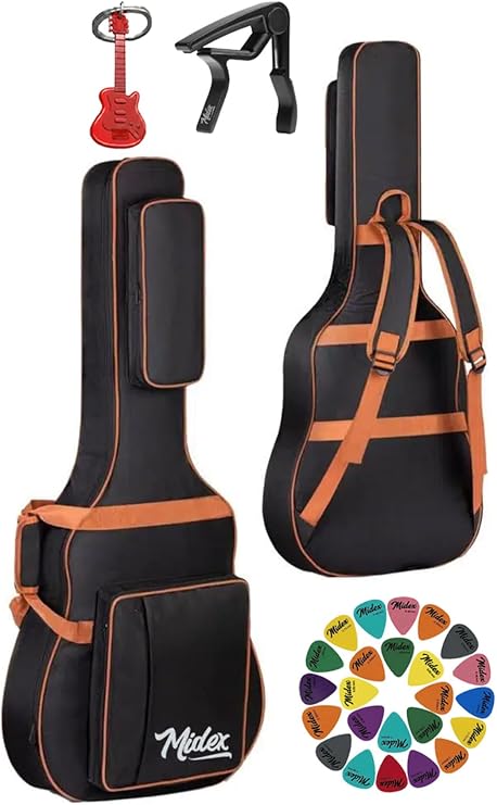 Midex CS-89 Soft Case Klasik Gitar Çantası, Gigbag, Kalın, Siyah, Turuncu Aksesuar