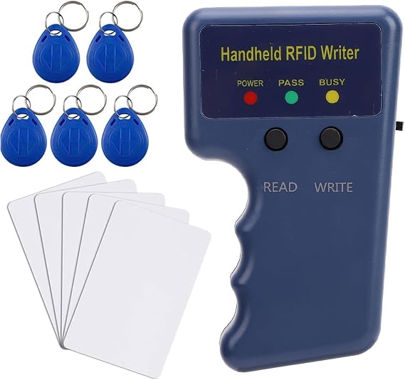 New Version Handheld 125KHz RFID Reader Writer Duplicator Copier,ID Tags Reader,with 5pcs T5577 Key Fob and 5pcs T5577 Cards,Access Control Reader,EM4100 Card Cloner