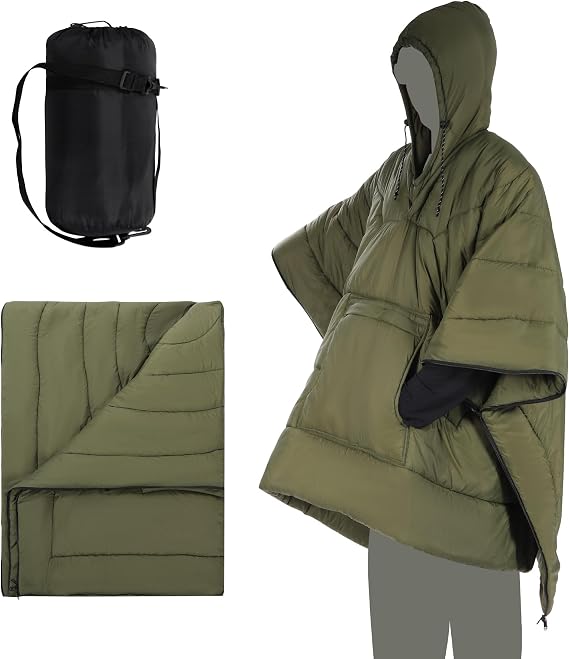 REDCAMP Wearable Camping Blanket, Lightweight Warm Poncho, Army Green