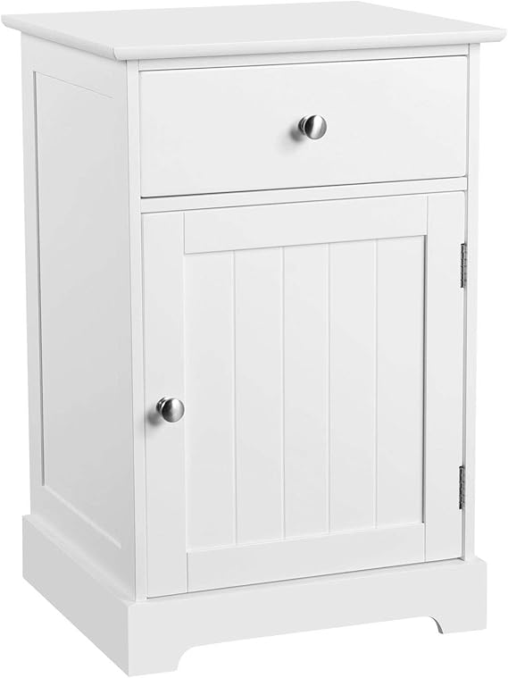 Yaheetech Bedside Cabinet with Drawer and Adjustable Shelf, White