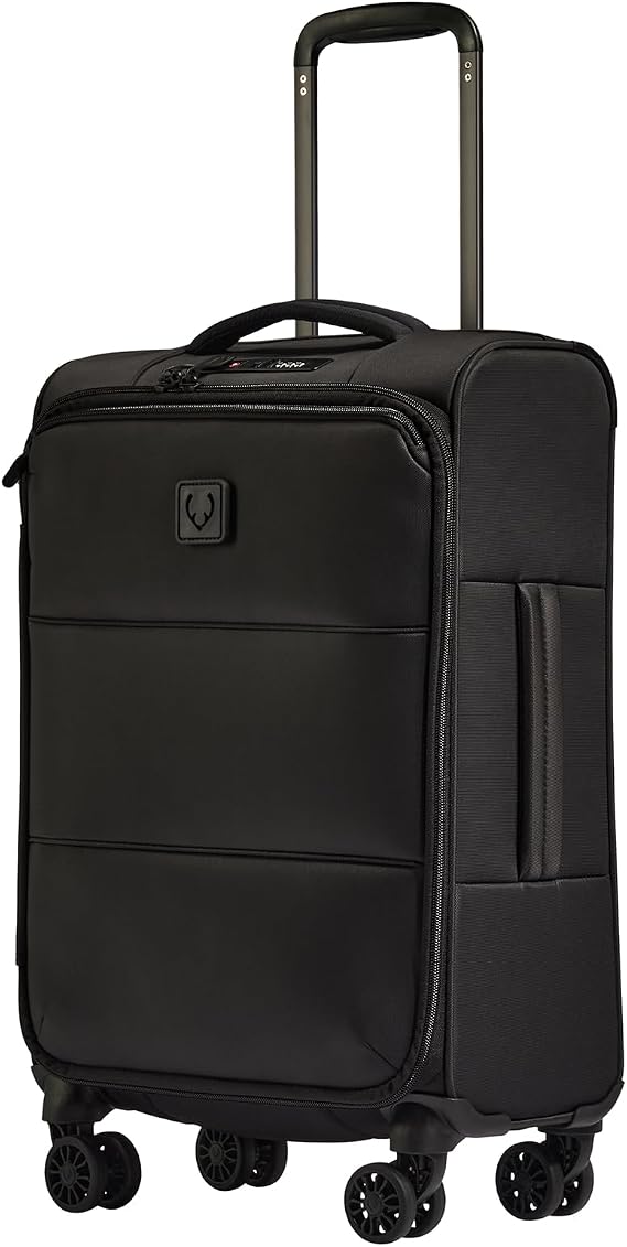 ANTLER - Soft Stripe 2.0 Cabin Suitcase - easyjet Compatible Bag 55x35x20 - Adjustable Handle, 4 Spinner Wheels, Lightweight, TSA Lock - Recycled Polyester Luggage - Black