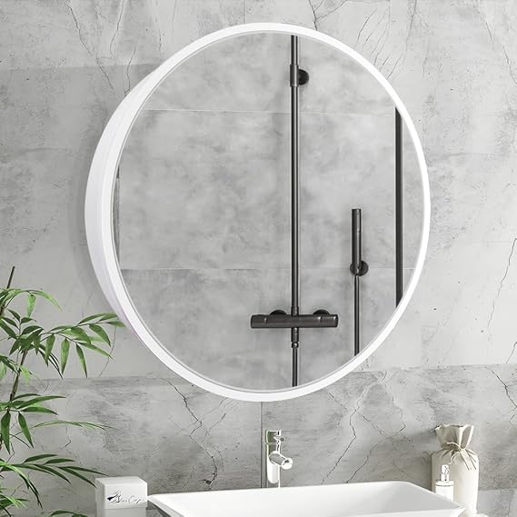 61cm Round Mirror Cabinet,Aluminum Framed,Soft Close Hinge,White