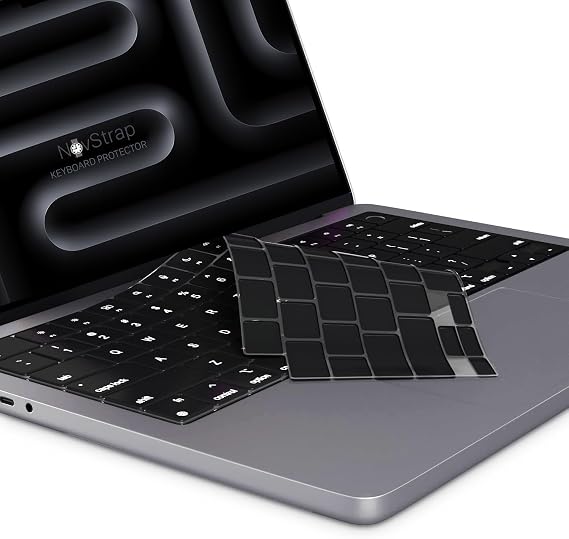 NovStrap Apple MacBook Pro 16 inç M4 A3186 A3403 ile Uyumlu Türkçe Q Klavye Koruyucu Siyah Kılıf