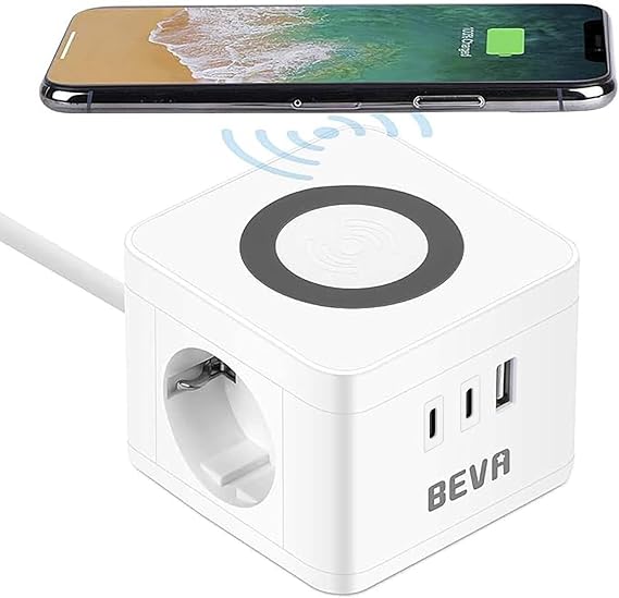 BEVA Cube Socket Cube with 10 W Wireless Charging Function 1.5 m Cable