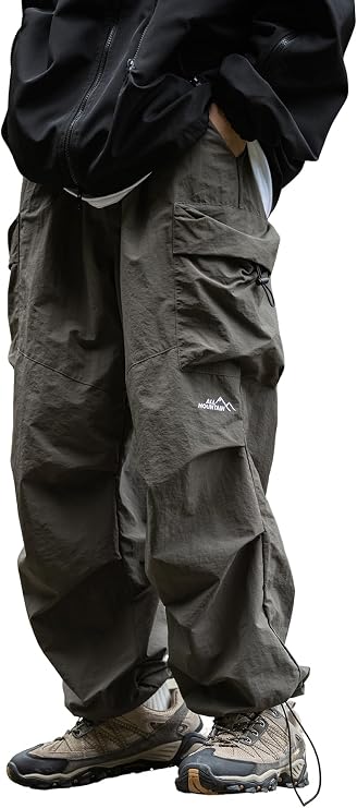 Men's Baggy Cargo Pants Casual Parachute Pants Loose Fit Hip Hop Hammer Lightweight Waterproof Pants with Pockets