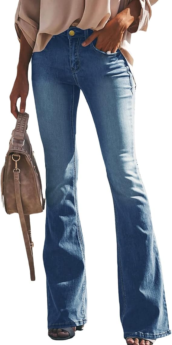 Women's High Waist Bootcut Stretch Jeans Flared Trousers S-XXL
