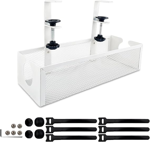 Cable Management Organizer Tray Desk Without Drilling, Cable Catcher Table Desk for Home and Office (White) Cable Tray Under Table Retractable