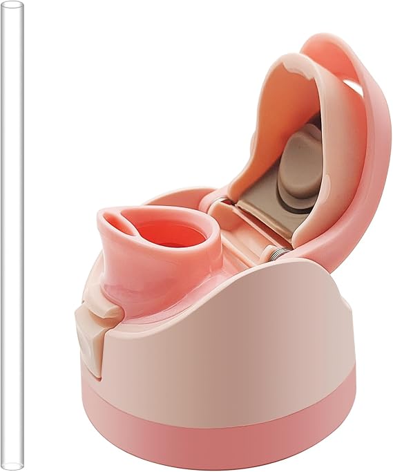 Replacement Lid Compatible with Owala Freesip, with Reusable Plastic Straw, One Button No Leakage Water Bottle Top Cap and Lid Replacement Accessories for 16oz 24oz 32oz 40oz Wide-Mouth Bottles, Pink
