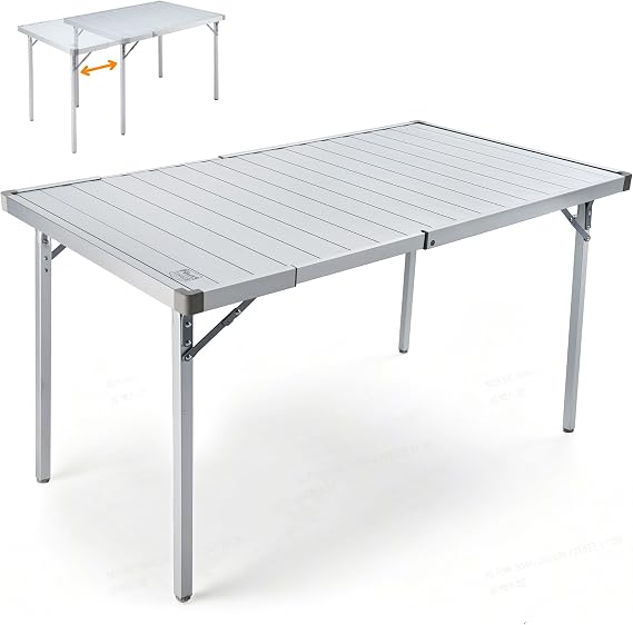 TIMBER RIDGE Folding Camping Table Extendable (94-130) x70cm, Height Adjustable All Aluminium Picnic Table for 4-6 People, Large Portable Outdoor Desk Table 100kg for Garden Caravan BBQ Dining