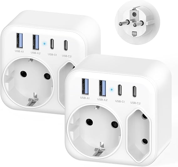 ANVODE 2 x Double Socket with 4 USB Sockets 2 Way