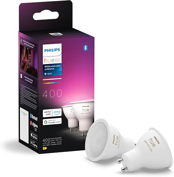 Philips Hue GU10 Spotlight Bulb, 2 Pack [Energy Class E]