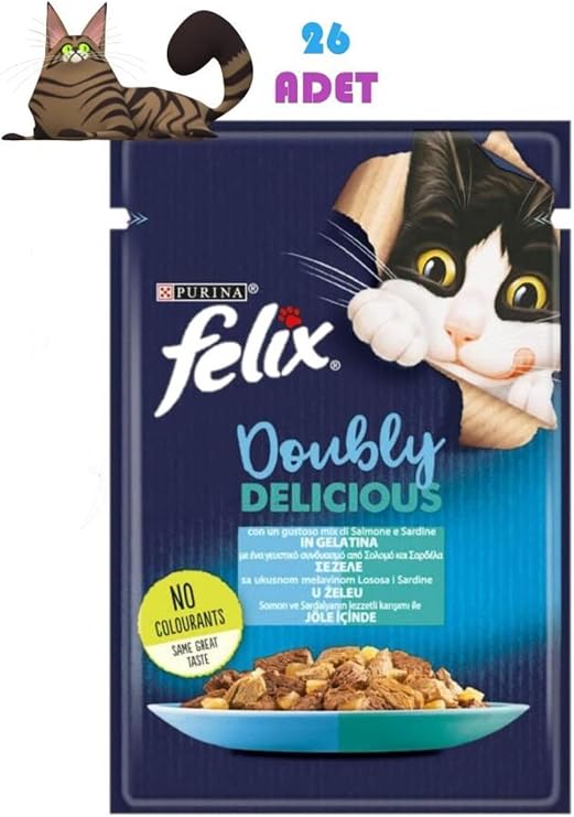 Felix Çifte Lezzet Somon & Sardalyalı Kedi Yaş Mama (26 x 85 gr)