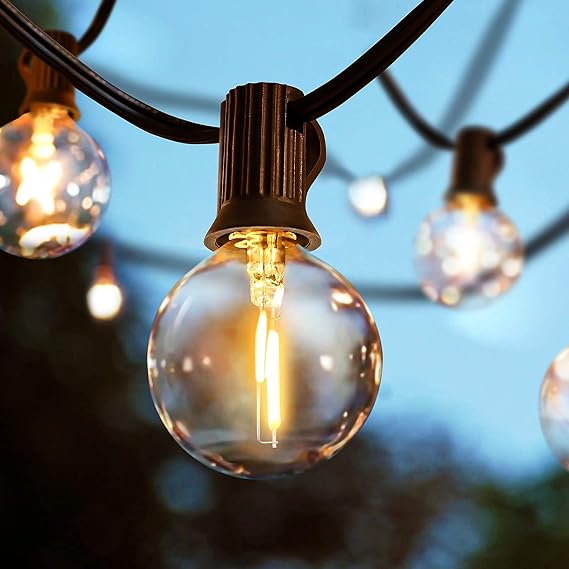 Svater Outdoor Festoon Lights Mains Powered, 25FT Garden String Lights with 13Pcs G40 1W Plastic Bulbs IP45 Waterproof for Outside Patio Backyard Party Dimmable (dimmer not Include) [Energy Class G]
