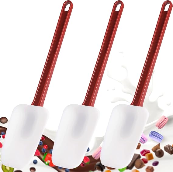 Silicone Rubber Spoonulas Pack of 3, Heat Resistant Silicone Spoons 14-Inch, Commercial Grade Silicone Rubber Spoonulas, Commercial Spatula for Cooking, Rubber Spatula Set of 3