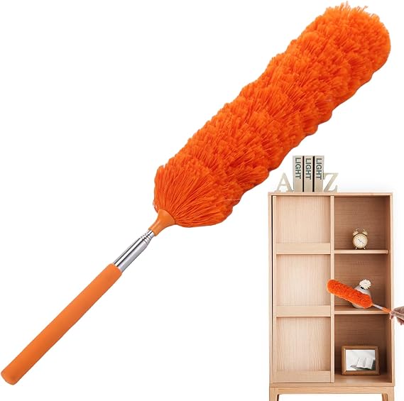 Telescopic Duster - Extendable soft fiber Microfiber Duster | Washable Reusable Spider Web Brush | Cobweb Broom For High Ceilings For Cleaning Fan Cobweb Blinds Furniture Car Interiors