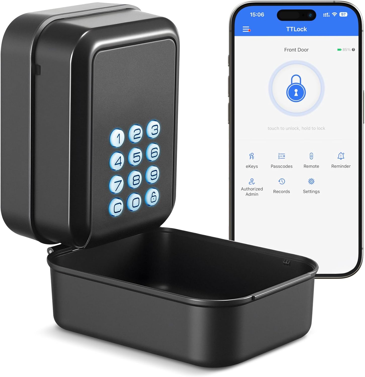 PAIRIER Smart Key Box, Bluetooth Lock Box Supports TTLock App and PIN Code Key Safe with 12 Digit Combination Code, Suitable for Home, Garage, Apartment, Holiday Accommodation
