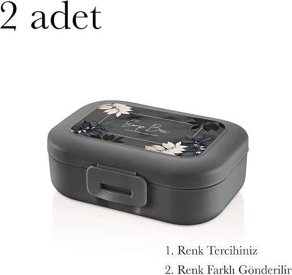 2 Adet Katı Sabun Saklama Taşıma Kutusu (Koyu Gri)