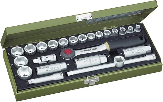 Proxxon 23110 Socket Set, 0 V, Multi-Colour, 3/8-Inch, Set of 24 Piece