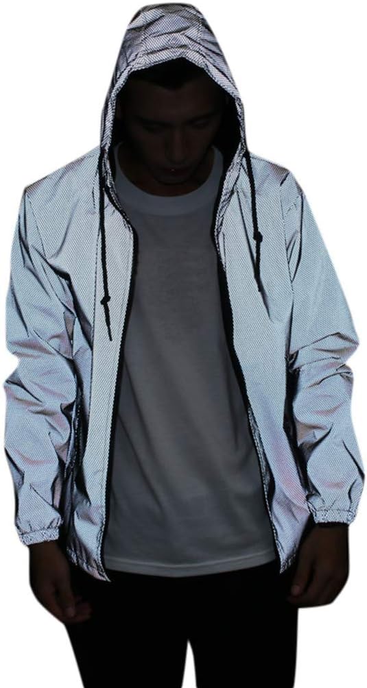 Ymosrh Men's Waterproof Jacket Fully Reflective Windbreaker Jackets Lightweight Packable Windproof Rain Coat, S-5XL