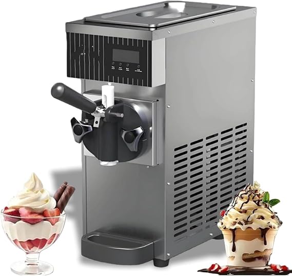Countertop Soft Serve Ice Cream Machine, Stainless Steel with LED Panel for Commercial Use, Single Flavor Frozen Yogurt Maker for Bars, Coffee Shops, Restaurants, 450W