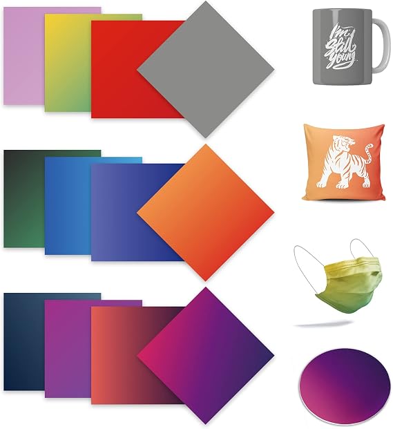Infusible Transfer Paper Sheets Bundle 12pcs Style Pre-Printed Dyed Sublimation Paper 12" X 12" Iron on T-Shirt and Mug (Gradient)