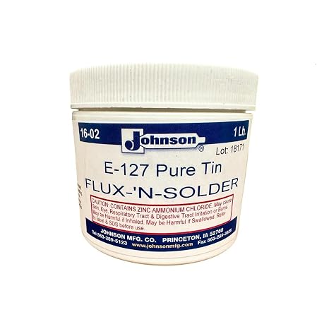 Johnson E-127 Pure Tin Flux-N-Solder Paste 454g – High-Temperature Tinning Compound for Electronics, Electrical Work & Metal Fabrication | Strong Bonding, Clean Finish