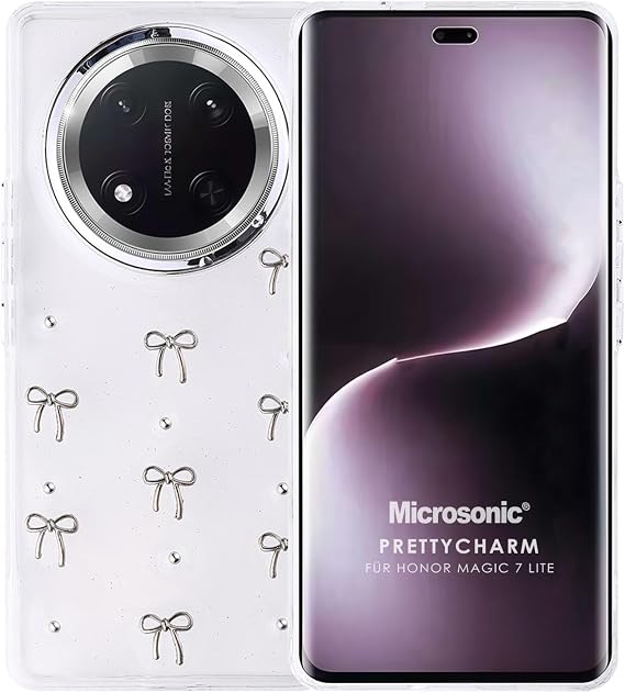 Microsonic Honor Magic 7 Lite Kılıf PrettyCharm Bow [Honor Magic 7 Lite ile Uyumlu Kılıf - Gümüş]