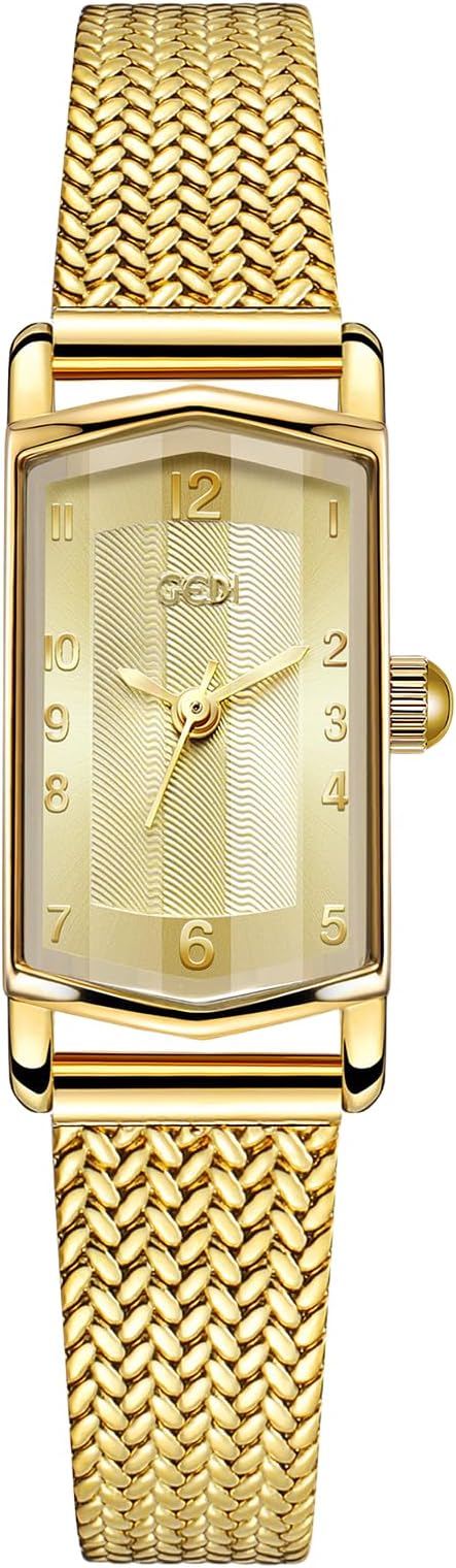Women's Gold Watches Rectangular Analogue Quartz Wrist Watch Stainless Steel Women Luxury Small Golden Fashion Wrist Watches