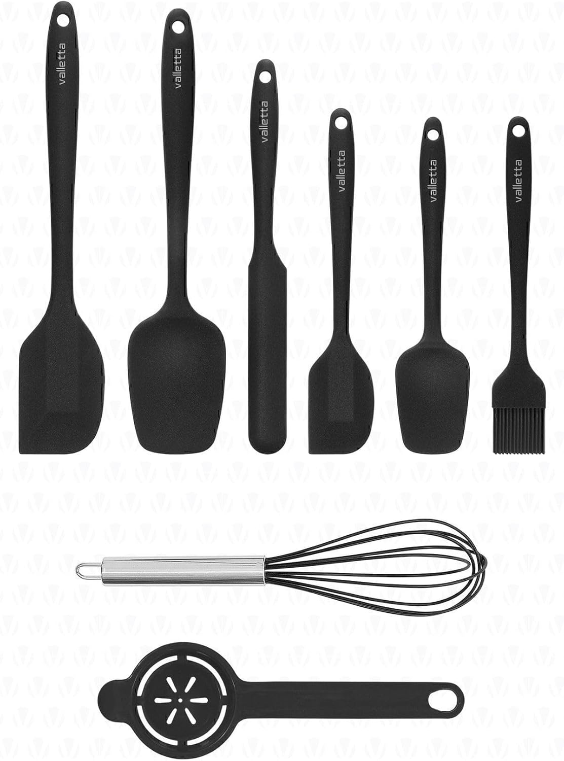 Valletta Drongo Heat Resistant Fireproof Nonstick Silicone Spatula Set 8 Pieces Black