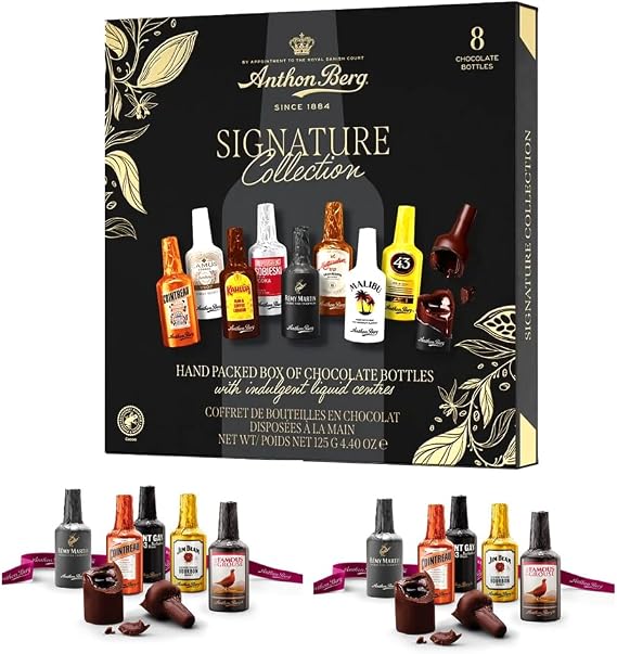 Anthon Berg Signature Collection 8 Pieces 125g Box - Dark Chocolates With Spiritt Fillings - Pick Any Number of Boxes