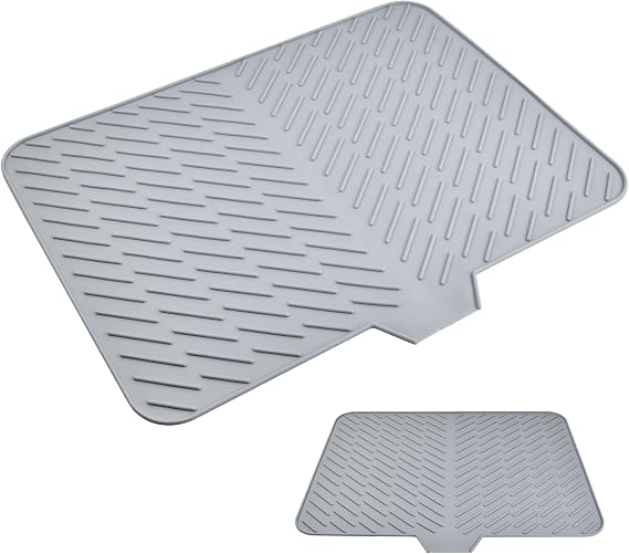 Silicone Draining Mat, Large Silicone Dish Drying Mat, Dish Drying Mat with Built-in Drain Lip, Foldable, Non-Slip, Sink Drainer Mat for Kitchen Counter, Niversal Drain Board (58 x 43 CM)