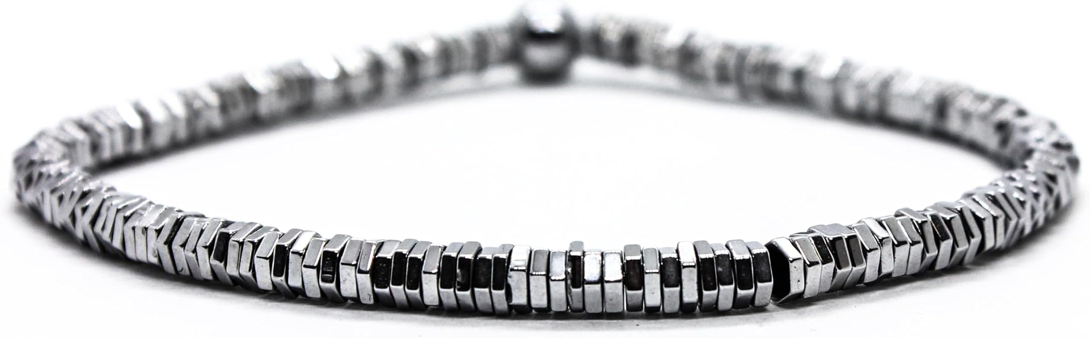 Gümüş Renk Hematit Taşlı Minimal Bileklik Doğal Taş Elastik Unisex Erkek Kadın Bileklik