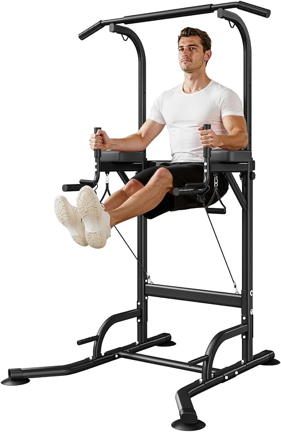 Dskeuzeew Power Tower Dip Station Pull Up Bar, Adjustable Height Multi-Function Power Tower, Push Up Workout Abdominal Exercise for Home Gym Strength Training Fitness Workout Equipment