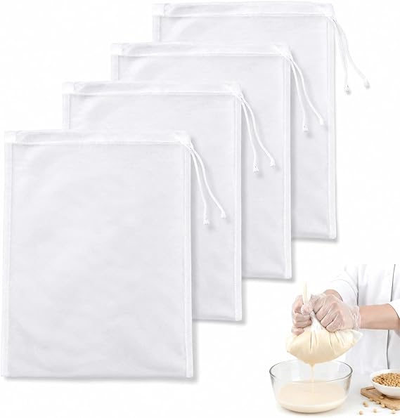 Cheese Cloths for Straining – 4-Pack Reusable Muslin Straining Bags and Cloths, Perfect for Nut Milk, Yogurt, Almond, Soy, and Oat Milk