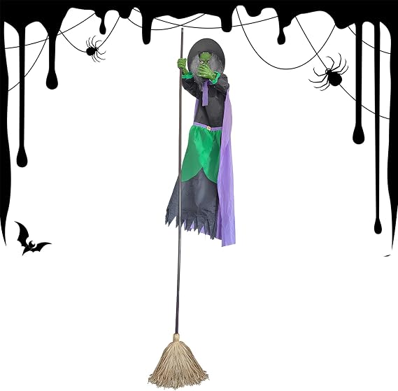 Floating Witch Broom 9.84Ft Halloween Hovering Animatronics Witch with