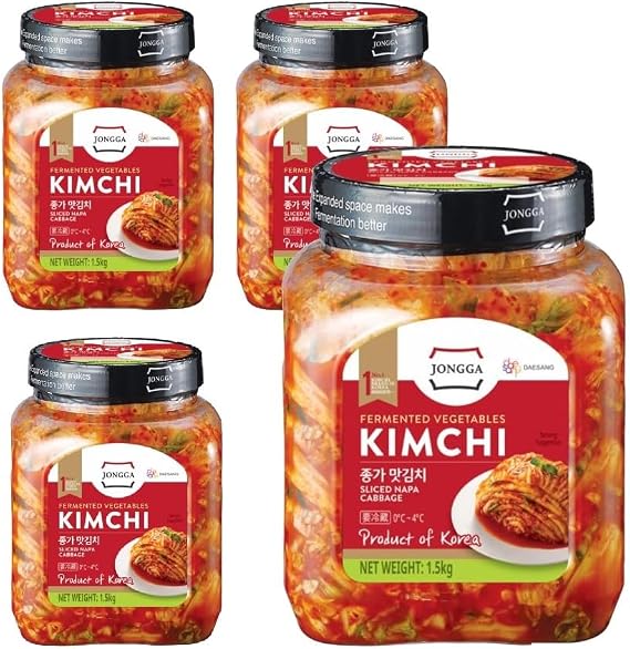 Naturally Fermented Kimchi – Pre‑Sliced Napa Cabbage from Korea, Gut‑Healthy & Korean-Style, Gluten-Free (1.5kg, Pack of 4)
