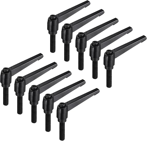 sourcing map 10pcs Lever Adjustable Handles M12 x 50mm Metric Male Thread, Level Clamping Handle Hand Stud Knobs Rotating Screw Handles Bolts with Locking Lever, Black