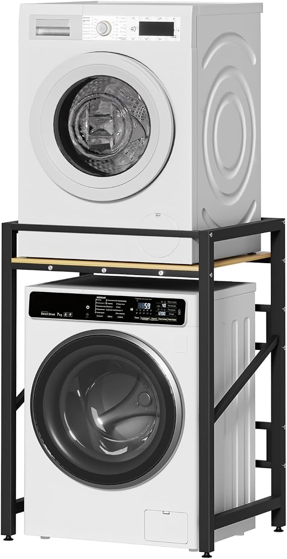 Washer Dryer Stand Stacking Kits, Adjustable Height Over The Washer and Dryer Storage Shelf, Heavy Duty Design 250KG Load Capacity Easy to Install for Clothes Towels Burlywood