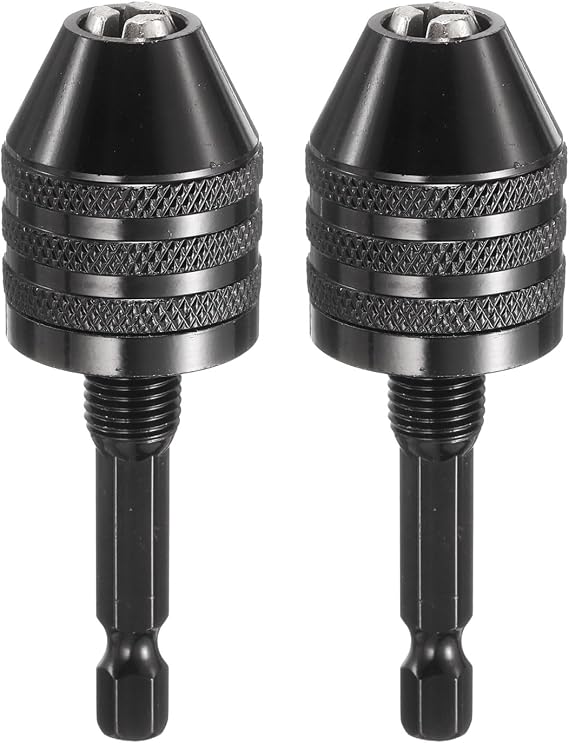 sourcing map 2pcs Keyless Drill Chuck 1/4" Hex Shank Chuck Conversion Adapter 0.024"-0.3" Quick Change for Round-Shank Cordless Screwdrivers Drills Power DIY Tools, Black