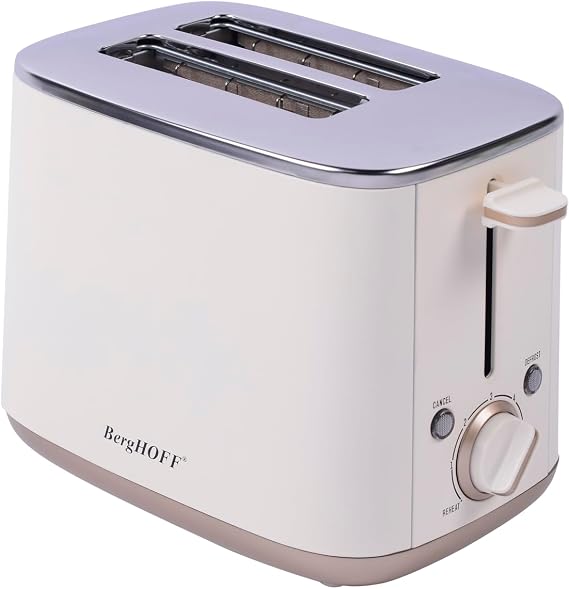 Berghoff Gem Pearl 2 Slice Toaster – 1000 W, Stainless Steel | Vanilla Cream