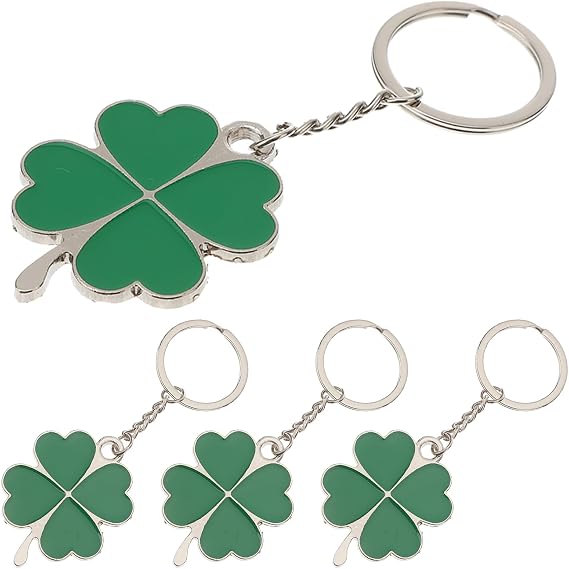 St Patrick's Day Key Ring 4pcs Four Leaf Zinc Alloy Keychain