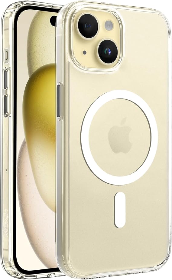 Minesk iPhone 15 için MagSafe ile Uyumlu SuperMatt Serisi Arkası Parmak izi Tutmayan Sert Mat Polikarbonat Kenarları Tpu Silikon Metal Tuşlu Premium Şeffaf Kılıf Kapak (Manyetik, 15)