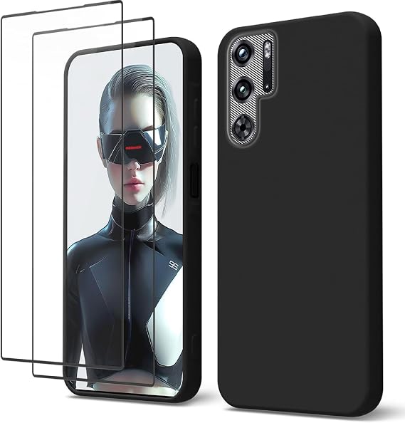 Case Compatible with ZTE Nubia RedMagic 9 Pro, Airbag Protection, Ultra-thin Soft TPU Cover with 2 Pack Tempered Glass Screen Protector-Black